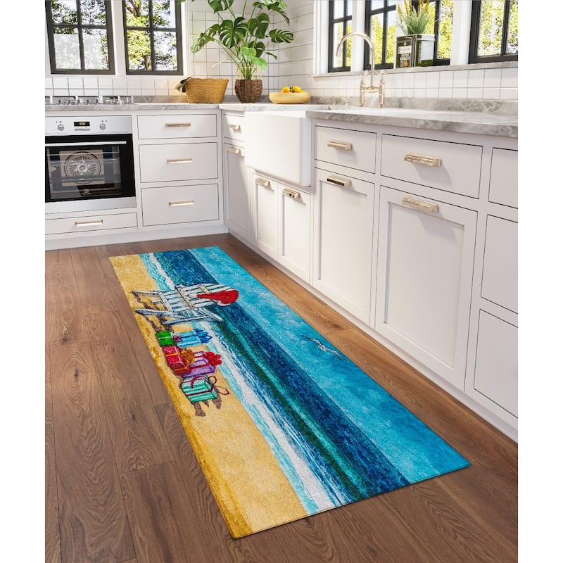 Indoor/ Outdoor Cozy Winter Blue Washable Beach Presents Rug - 2'3" x 7'6" - Blue