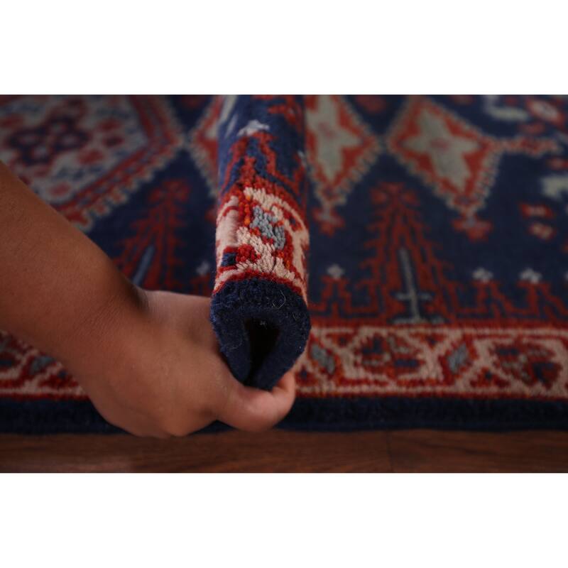 Blue Geometric Viss Oriental Runner Rug Handmade Wool Carpet - 2'7"x 11'10"