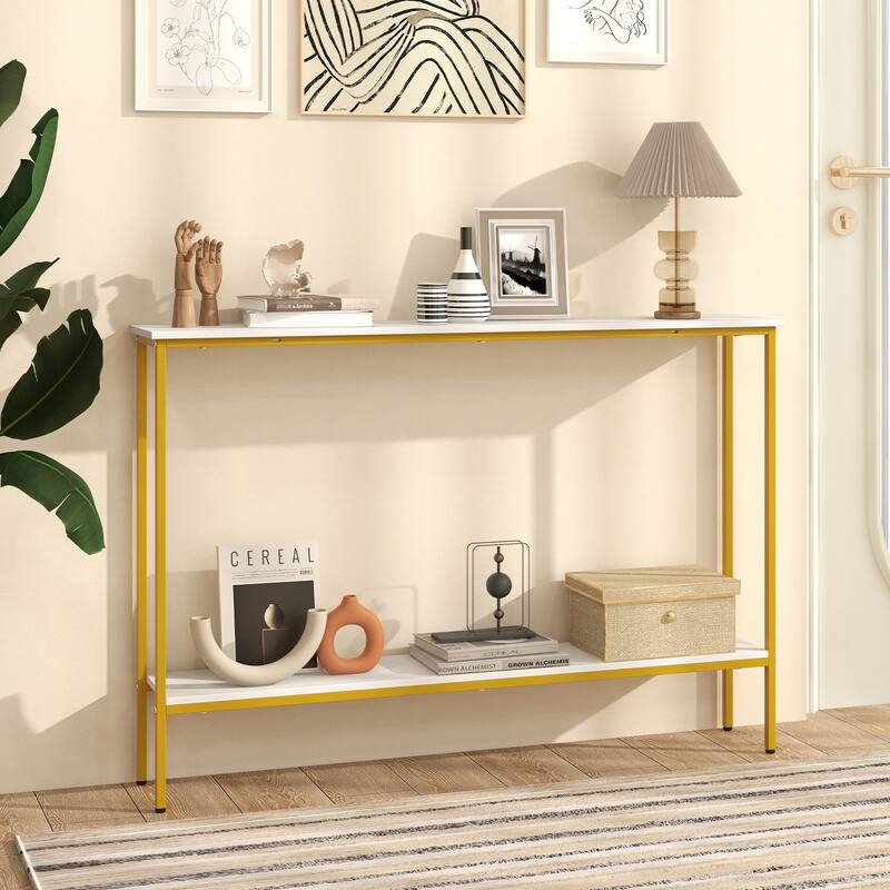 44 Inch Modern 2-Tier Console Table with Lower Storage Shelf for Entryway Living Room or Hallway - 44"L x 8"W x 30.5"H