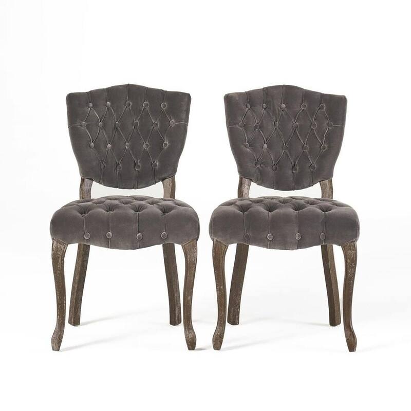 2PCS Tufted Polyester Dining Chairs With Wood Legs