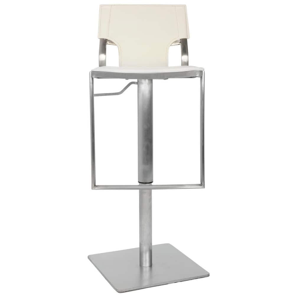 SAFAVIEH Beeke White Leather Seat Stainless Steel Adjustable 22-32 Inch Modern Bar Stool - 17" W x 16" D x 34" H - 17Wx16Dx34H
