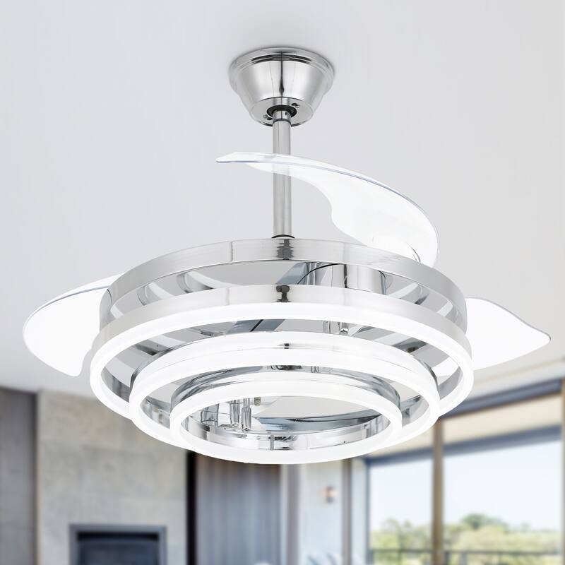 Bella Depot 42" Modern Retractable DIY Shape Ceiling Fan with Remote, 6-Speed Reversible Ceiling Fan with LED Light