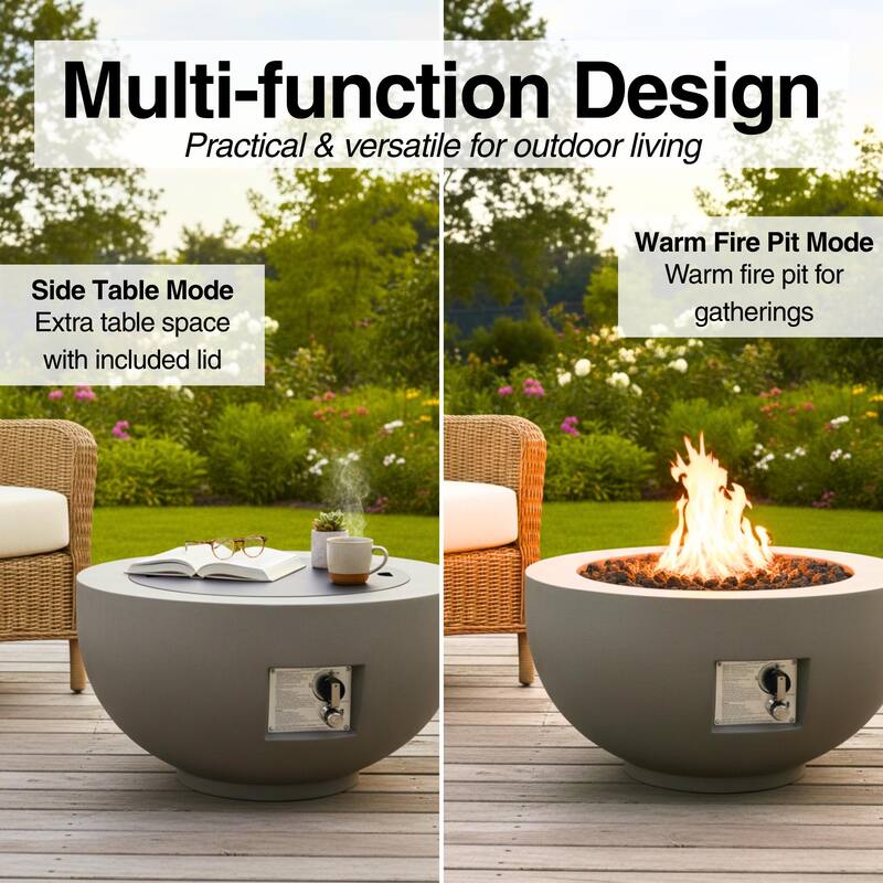 GDFStudio - 28" Outdoor Round Magnesium Oxide Fire Pit Bowl