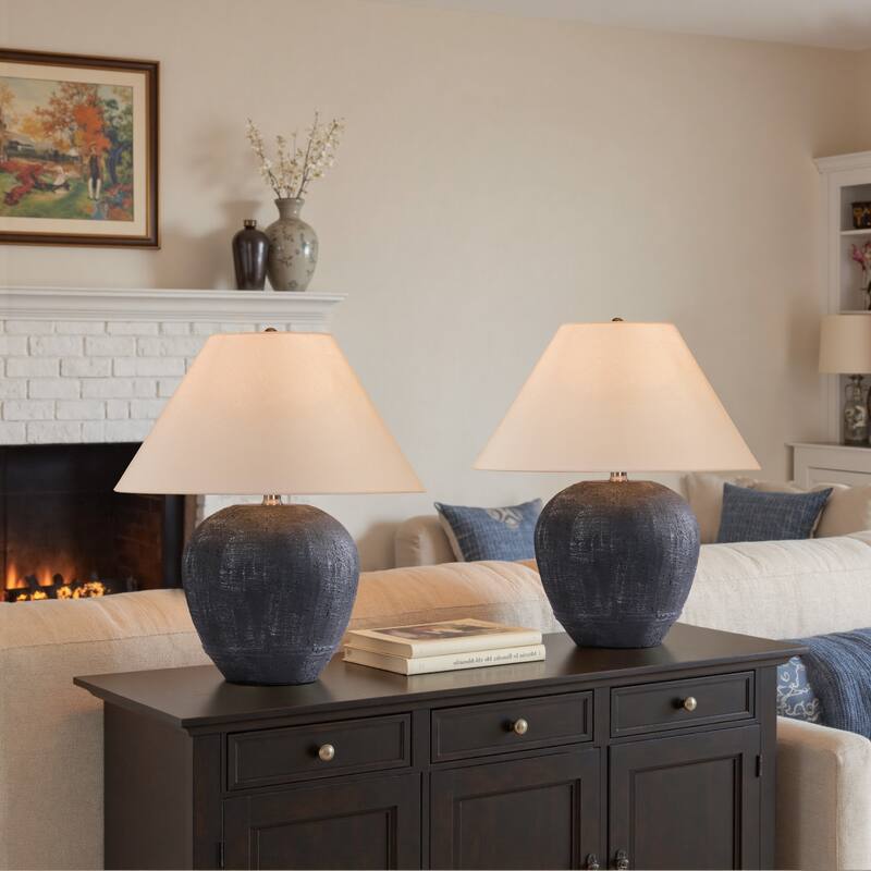 Modern Ceramic Table Lamp with Cone Linen Shade