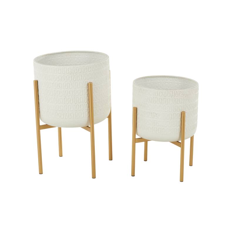 Metal Dome Indoor Outdoor Planter with Gold Stand - Set of 2 White - Roche River Decor