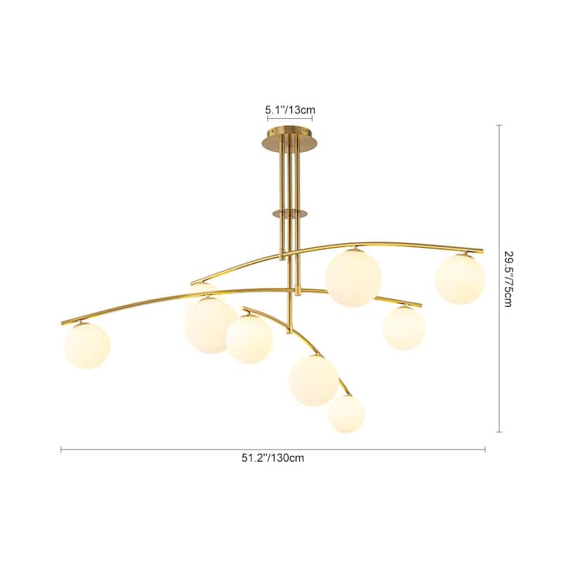 Mid-century 9-Light Tiered Branch Frosted Glass Semi-flush Mount - 51.2 in