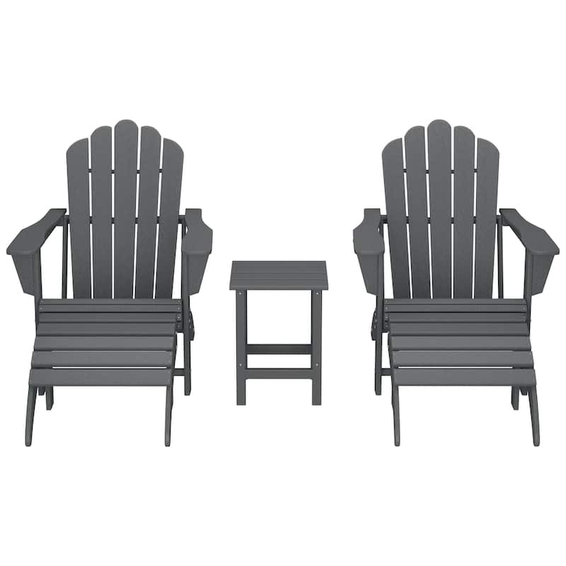 Aderson Outdoor Poly Adirondack Chair with Side Table and Ottoman 5-Piece Set - Gray