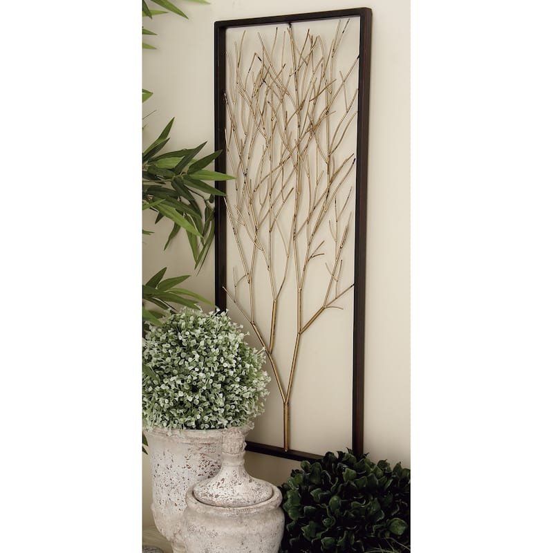 Black Metal Branch Tree Home Wall Decor with Metallic Copper, Silver, and Gold (Set of 3) - Black