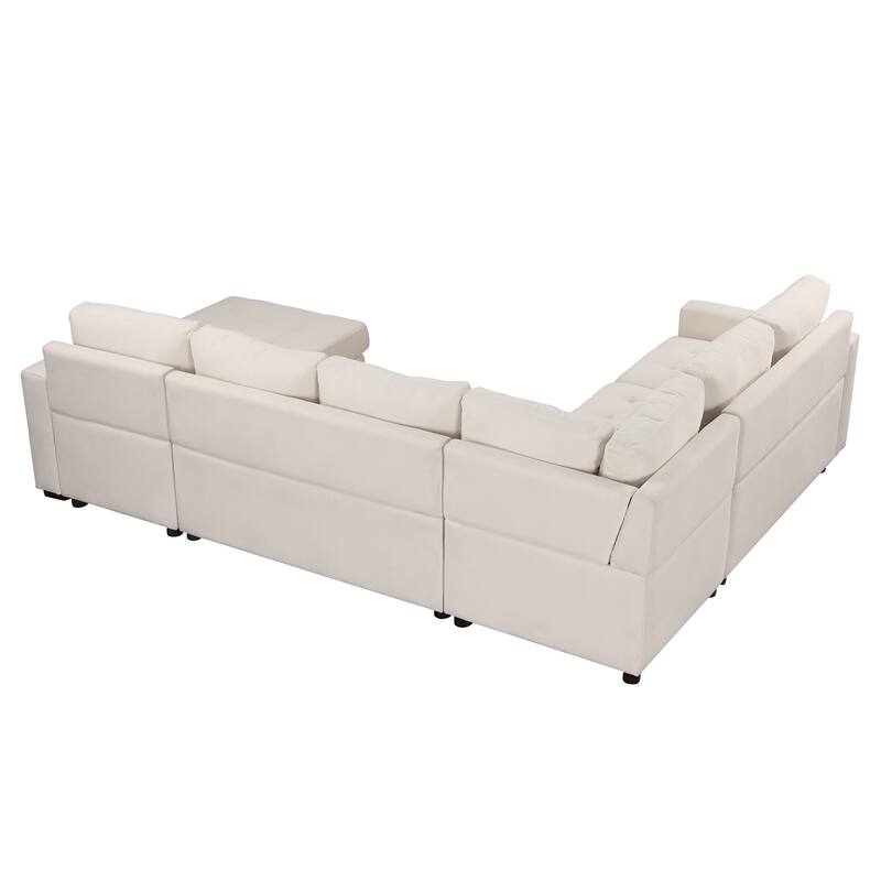 Modern 7-9 Seat Sofa with USB Ports, Chenille Fabric & Hidden Seats for Relaxation