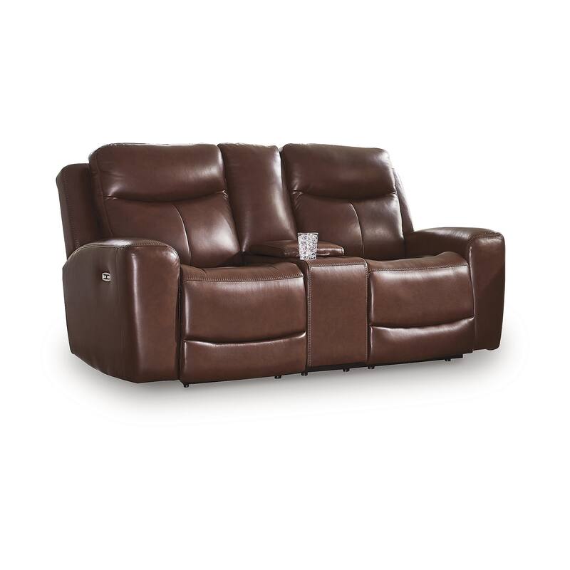 Signature Design by Ashley Mighty Moves Brown Power Reclining Loveseat with Console - 78" W x 40" D x 42" H