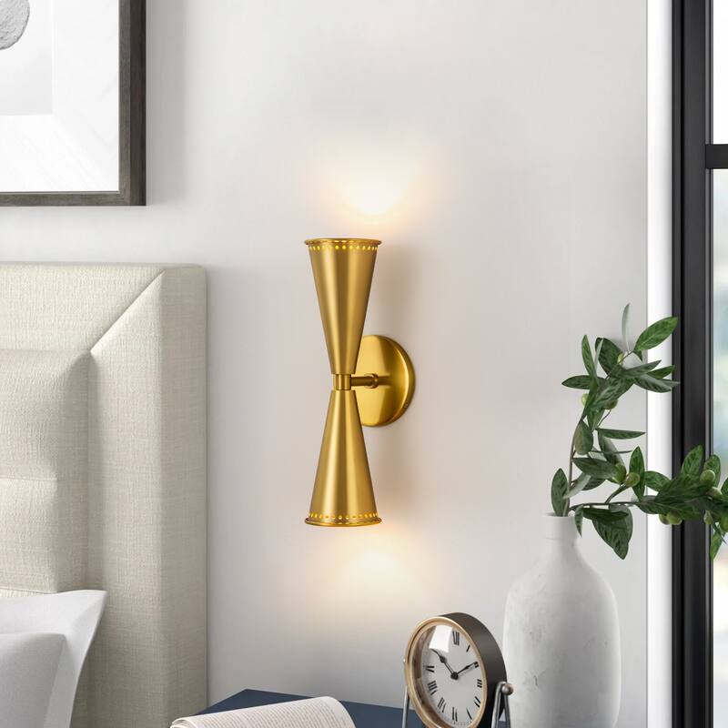 2-Light Up & Down Dual Cone Dimmable Vanity Light Horn Hourglass Pinhole Wall Sconce