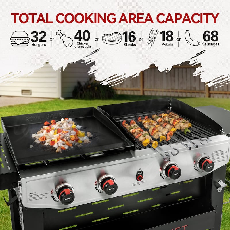Royal Gourmet 4-Burner Gas Grill and Griddle Combo,Black & Silver