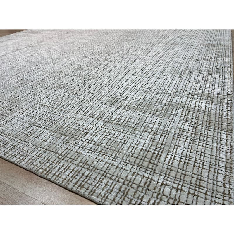 Hand-Knotted Bamboo Silk High Low Rug, 10' x 14', White Area Rug, Premium Luxurious Soft Rug for Living Room - L