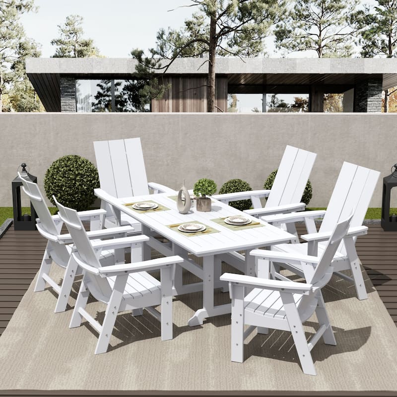Shoreside 7-Piece Rectangular Poly Eco-Friendly All Weather Outdoor Dining Set - White