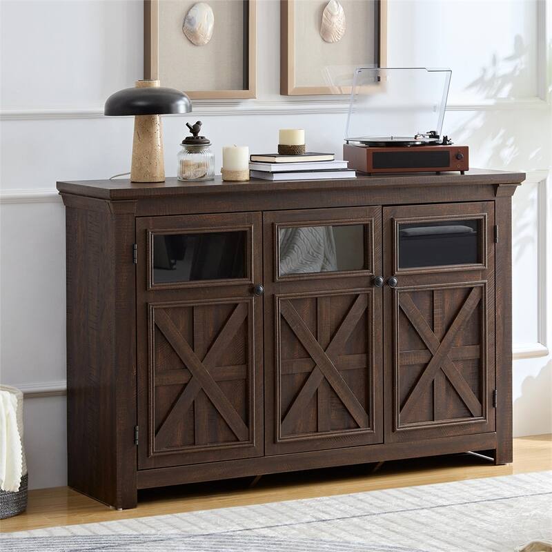 Wood Buffet Cabinet with 2 Doors and Metal Handle for Dining Room - Espresso