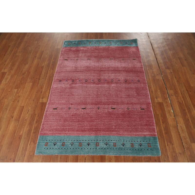 Hand Knotted Oriental 100% Wool Carpet Tribal Animal Pictorial Pink Gabbeh Area Rug - 5' 10'' X 3' 11''