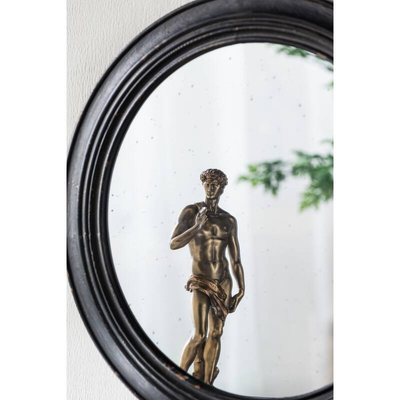 23.5" Antique Classic Circle Wall Decor Accent Mirror with Wooden Frame - Black