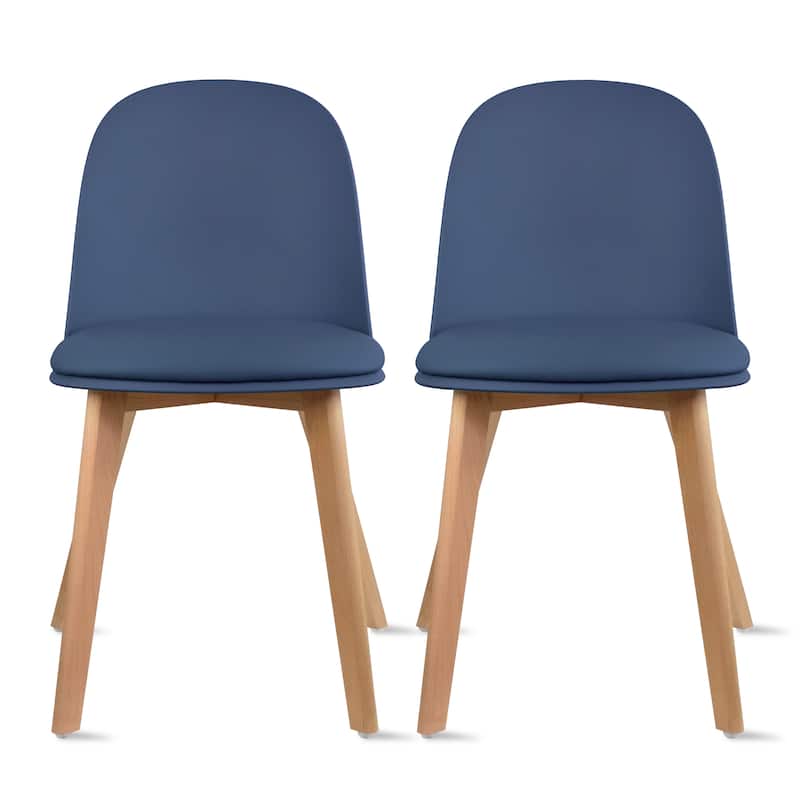 Set of 2 Modern Plastic Side Chairs with Wire Chrome Legs Ergonomic Dining Chairs for Kitchen, Dining Room, Office & Living Room - Cushion Blue