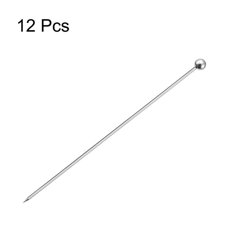 Metal Cocktail Toothpicks Round Bead Drink Pick Cocktail Skewers 12Pcs - Silver