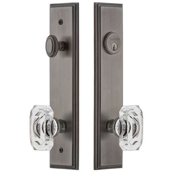 Grandeur CARBCC_TP_ESET_234 Carre Solid Brass Tall Plate Single Cylinder Keyed Entry Set with Baguette Clear Crystal Knob and