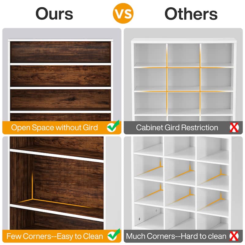 Shoe Cabinet, 9 Tiers 40-45 Pairs Heavy Duty Wood Freestanding Shoe Storage Cabinet - 9 Tier