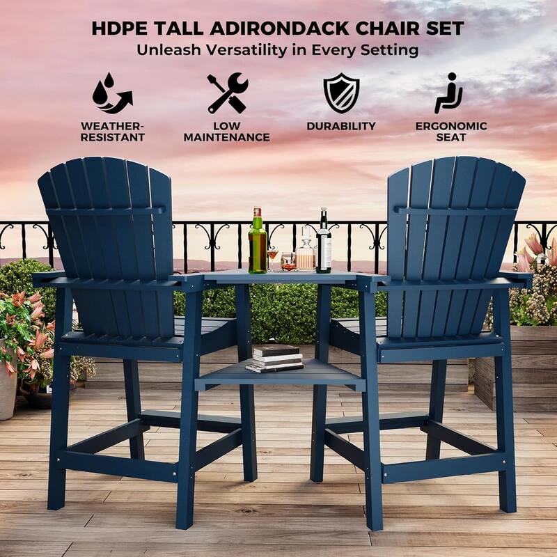 Set of 2 High Adirondack Chairs, Barstools for Deck, Patio, Balcony