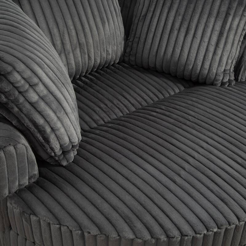 Modern Sofa Chair Round Accent Barrel Chair With 5 Pillows and Storage Ottoman