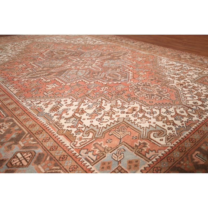 Orange Geometric Heriz Persian Vintage Area Rug Handmade Wool Carpet - 7'2"x 9'8"