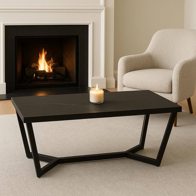 Strata Orion Coffee Table Wood Top Metal Base Modern Accent Table