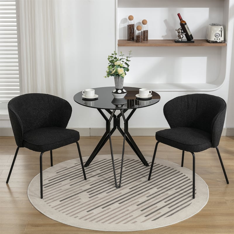 Set of 2 Boucle Fabric Dining Chairs
