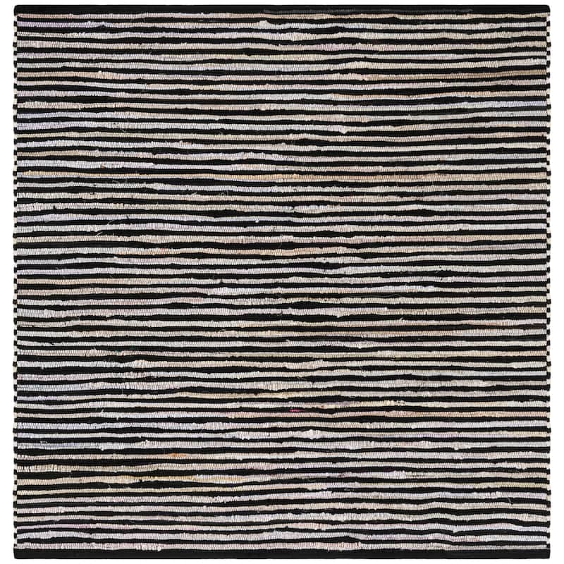 SAFAVIEH Handmade Rag Rug Sevim Casual Stripe Cotton Rug - 6' Square - Black/Multi - Square