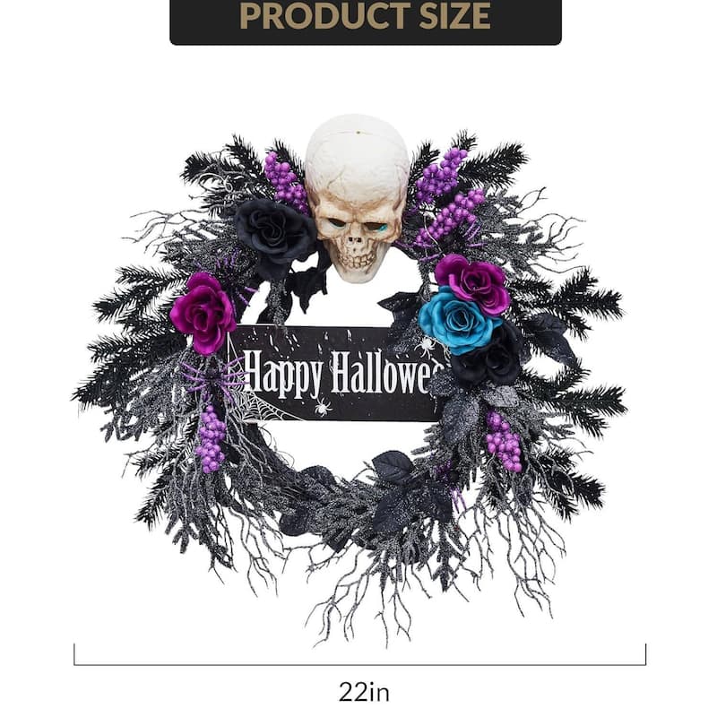 22 Inch Halloween Wreath with LED Lights for Fireplace, Porch - N/A