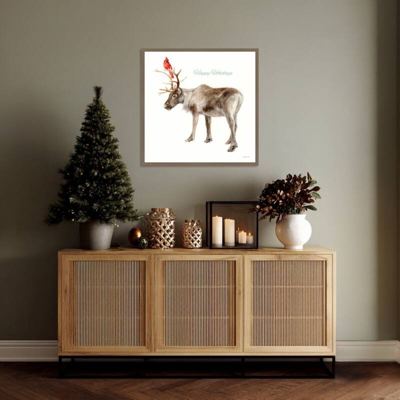Reindeer Friends v2 by Danhui Nai (22 x 22 in.), Framed Canvas Wall Art Print - Sylvie Dark Gold