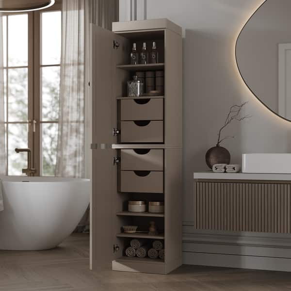 slide 2 of 4, Palace Imports 100% Solid Wood Tall Narrow Raised Panel Bathroom Storage Cabinet, 16.5" W, 4 Drawers, 71.5" H Beige
