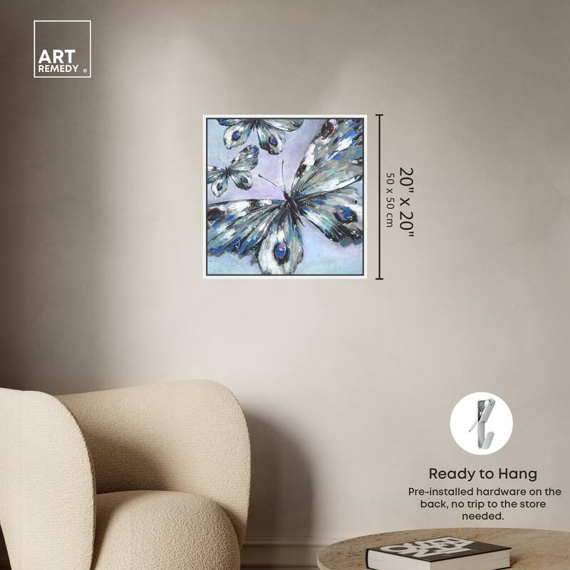 Art Remedy Butterfly Trio Framed Butterfly 1 Piece Canvas Wall Art