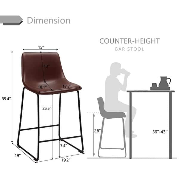 dimension image slide 4 of 19, Bossin 18/26/30 inch Bar Stools,Counter Height Bar Stools with Back Modern PU Leather Stools Dining Chair with Footrest