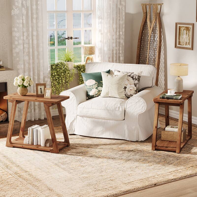 Solid Wood End Table, Side Table with Storage, Bedside Nightstand Entryway Accent Table