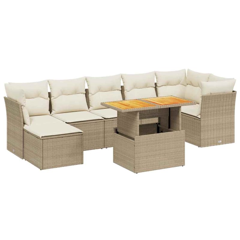 vidaXL Patio Sofa Set with Cushions Outdoor Furniture 8 Piece Poly Rattan - 21.7 x 39.4 x 28.7 in
