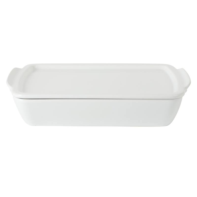 Gibson Home Gracious Dining 2.6Qt with Lid or 2.5Qt White Stoneware Baking Dish with Multi-Purpose Lid - Rectangular