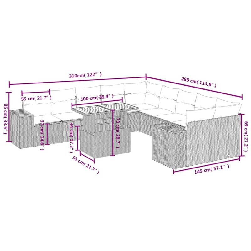 vidaXL Garden Sofa Set - 21.7 x 39.4 x 28.7