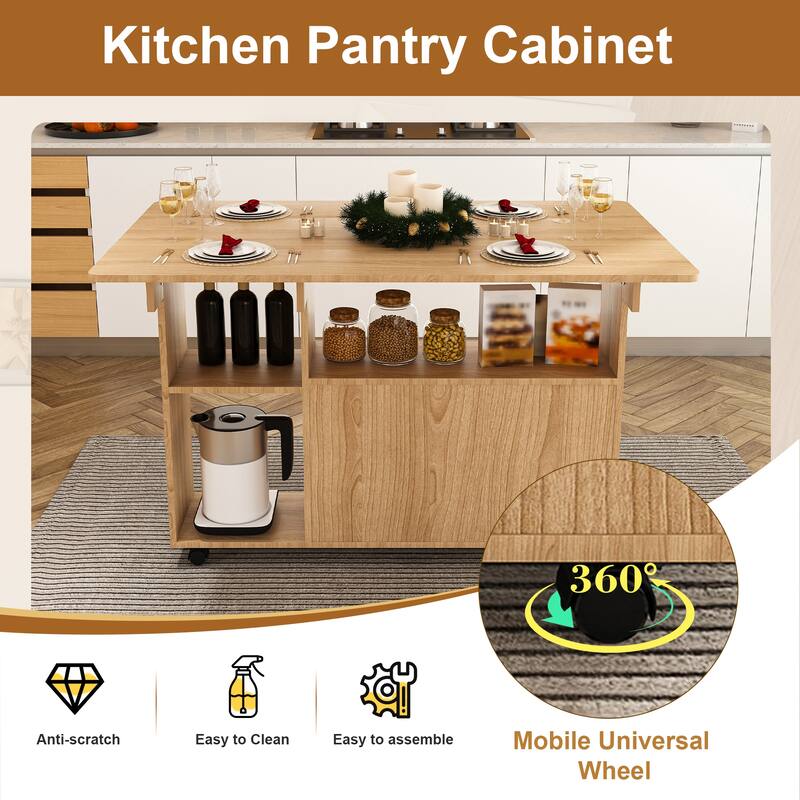 Multi-Functional Folding Table with Storage & Wheels - 47 Inch Compact Dining Desk for Small Spaces, Kitchen, Dorm, Office