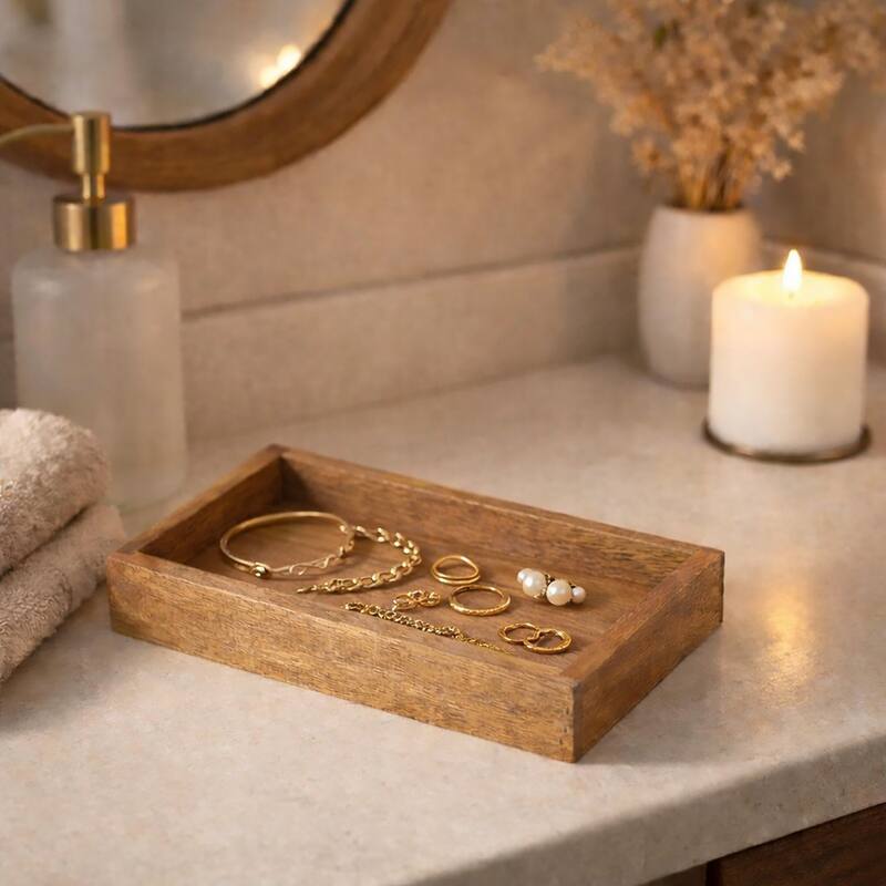 Acacia Wood Bathroom Accessory Set Collection - Tray Rectangular Only