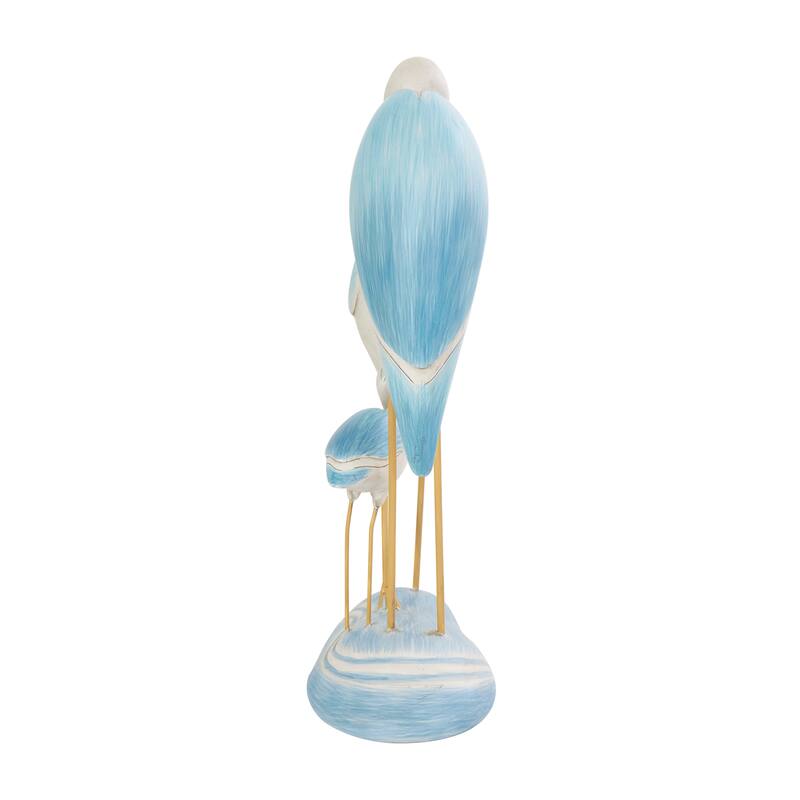 Polystone Bird Family Sculpture with Yellow Accents - Light Blue - Roche River Decor - 5"W x 11"L x 15"H