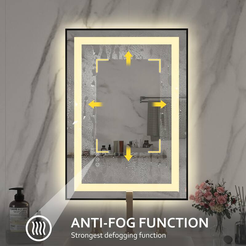 QuivaraView Aluminum front light and backlit LED lighted Framed Tempered Glass Bathroom Vanity Wall Mounted Mirror