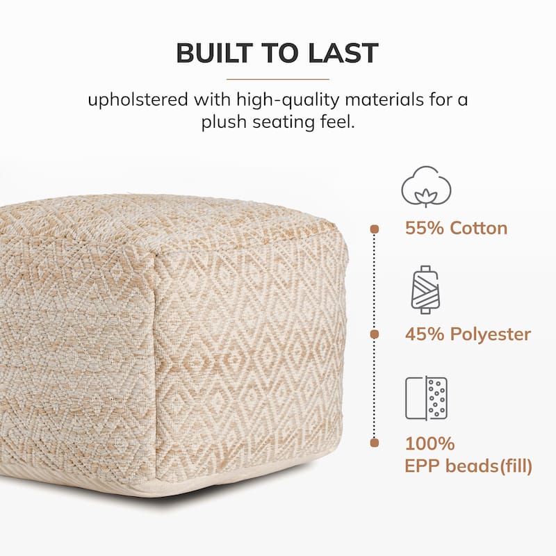 Jani 22-inch Ottoman Pouf - Handcrafted Handmade Ottoman for Seating, Footrest, Home Decor for Living Room, Bedroom