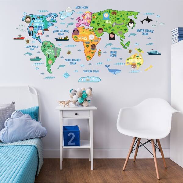 slide 2 of 8, Walplus Colorful World Map Wall Sticker Decal Kids Nursery Decor Decal
