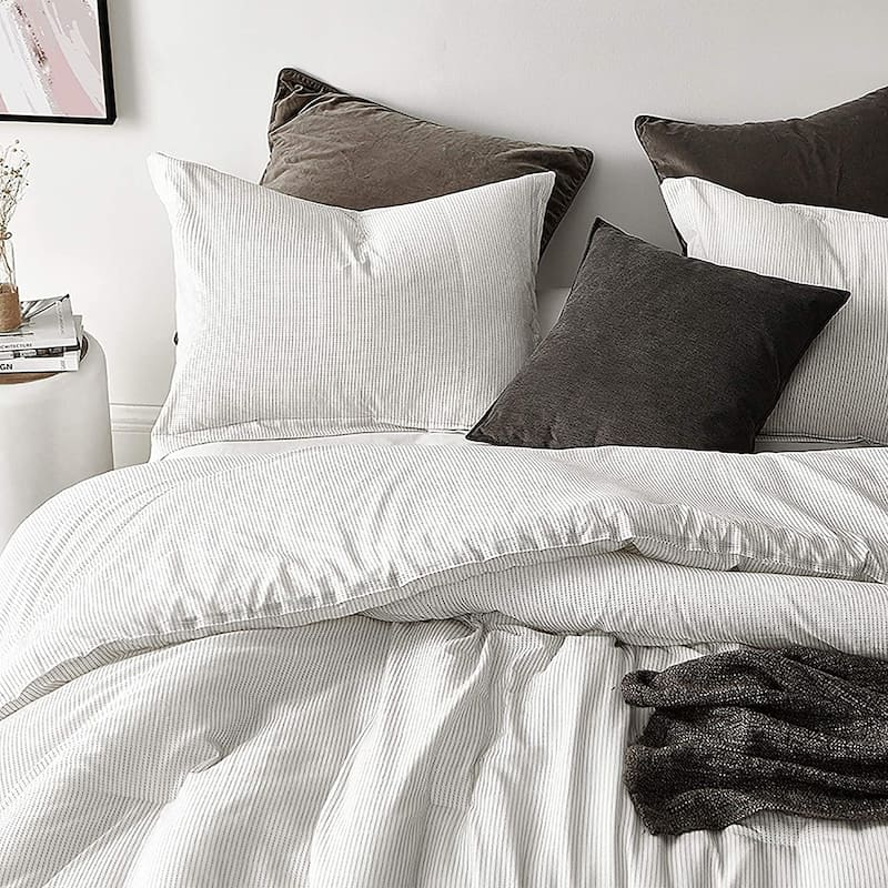 Pinstripe White Oversized Comforter - 100% Yarn Dyed Cotton - Bed Bath ...