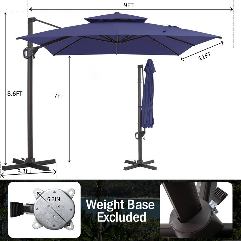Pellebant 9X11 FT Double Top Patio Cantilever Umbrella, Base Not Included