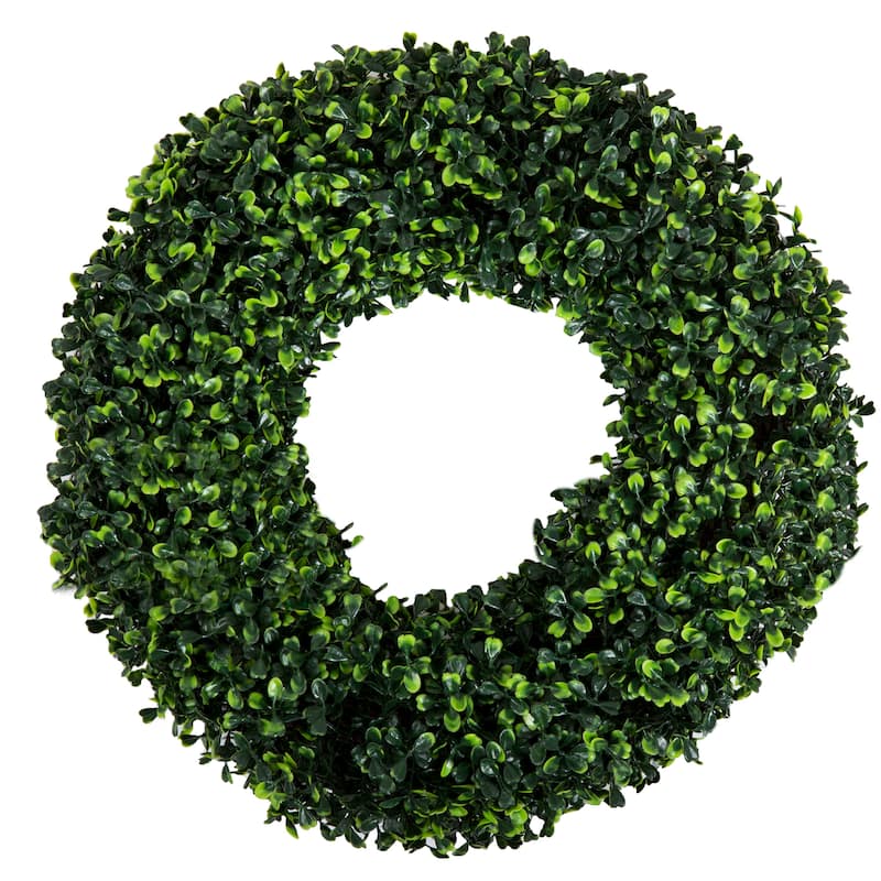 Pure Garden Decorative UV Resistant Boxwood Fall Wreath - 16.5-Inch Round - Single Wreath