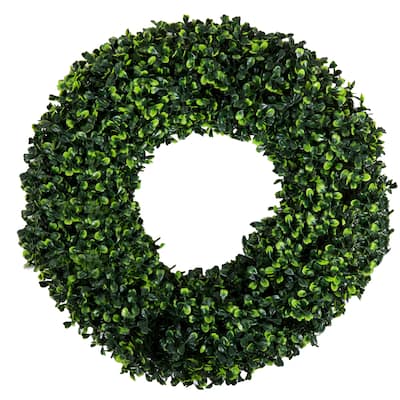 Pure Garden Decorative UV Resistant Boxwood Fall Wreath - 16.5-Inch Round